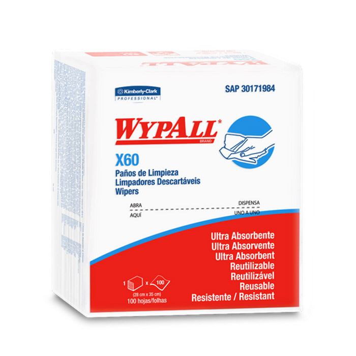 Wiper Wypall X60 Quaterfold – 12 pacotes com 100 panos